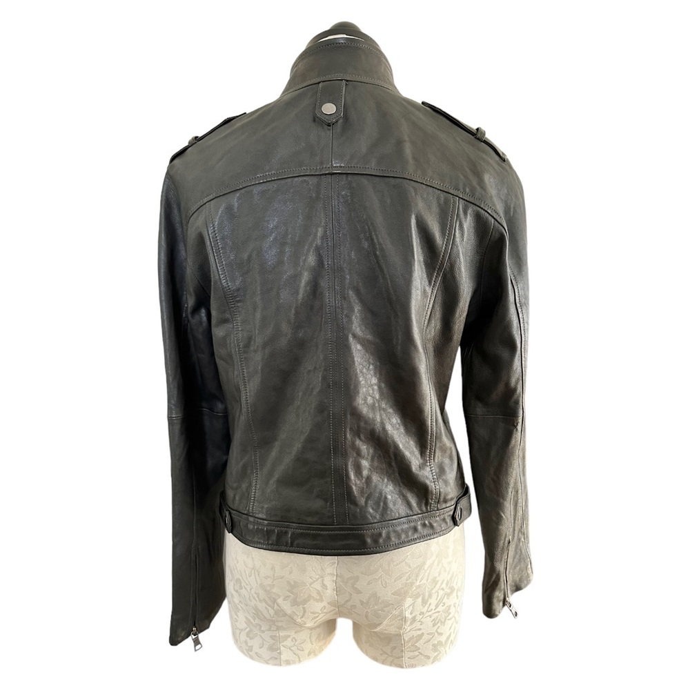 Banana Republic Leather Jacket Black Zip Front & Pockets Gun Flap Moto  Size M - Picture 4 of 15